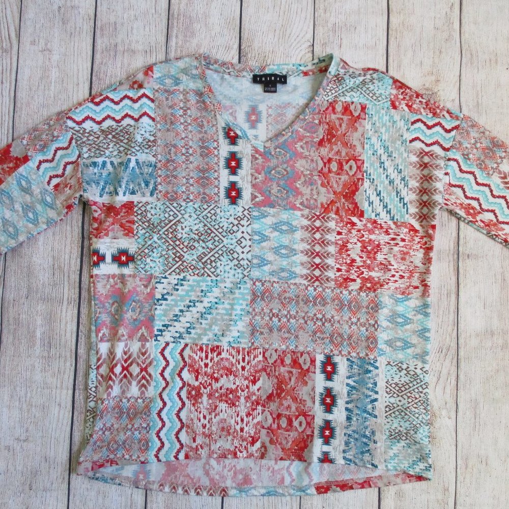 *3/$25* Tribal Red, White, and Blue Tunic Top